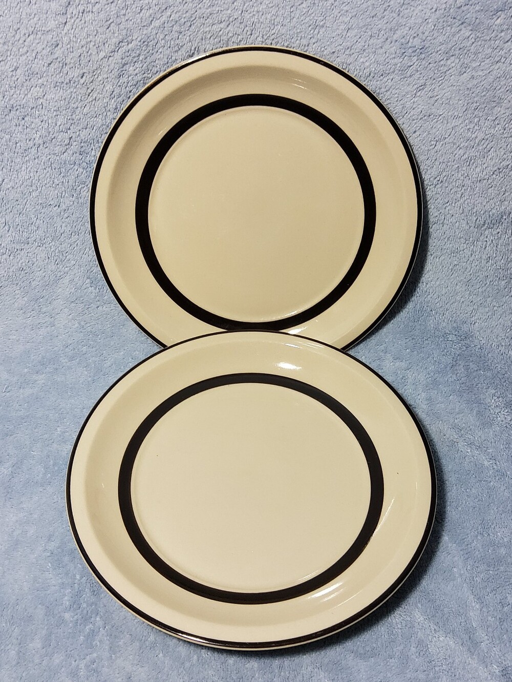 2 Vintage Sears Berry Band 7-3/4" Stoneware Dinner Plate Black Stripe No Berries